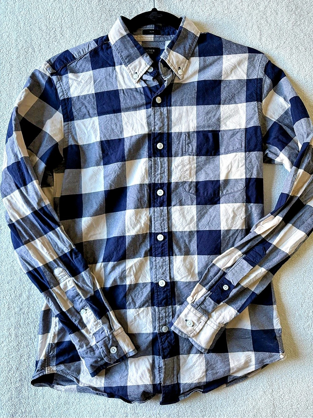 J.Crew Oxford Slim Checkered Cotton Shirt Size Small, Blue White Checkered